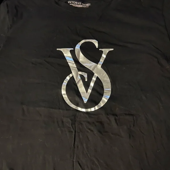 Victoria’s Secret Black Silver Logo Short Sleeve Tee Shirt Size S. - Picture 3 of 5